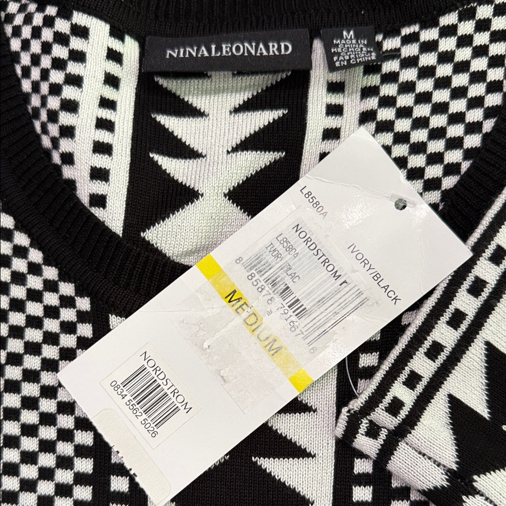 Nina Leonard Black and White Geometric Dress - Picture 2 of 5